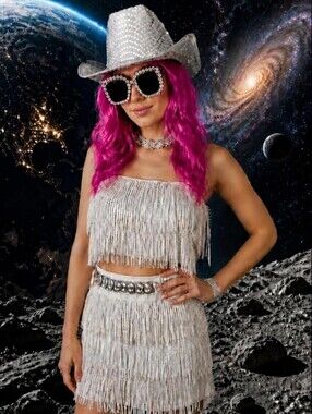 ✨ Space Cowgirl Retro-Futuristic Metallic Fringe Costume Set Size M